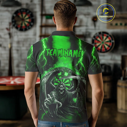 Personalized Green Grim Reaper Thunder Lightning Darts Shirt For Men, 3D Darts Team Jerseys TDM4531