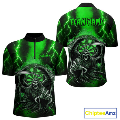 Personalized Green Grim Reaper Thunder Lightning Darts Shirt For Men, 3D Darts Team Jerseys TDM4531