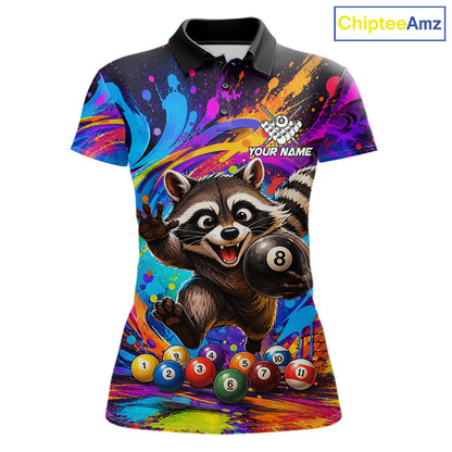 Funny Raccoon Colorful 8 Ball Billiard Shirts For Women Custom Billiard Jersey, Pool Player Gifts TDM7174