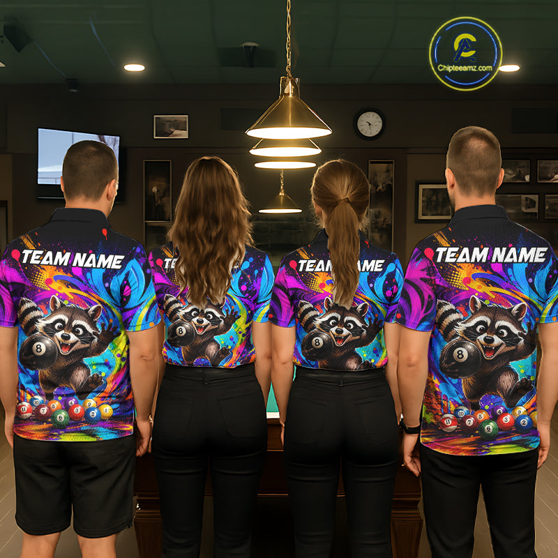 Funny Raccoon Colorful 8 Ball Billiard Shirts For Men Custom Billiard Jersey, Pool Player Gifts TDM7174