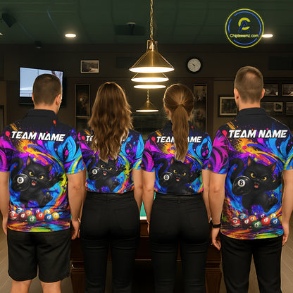 Funny Cat Colorful 8 Ball Billiard Shirts For Men Custom Billiard Team Jersey, Pool Player Gifts TDM7175