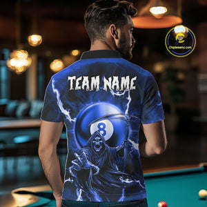 Blue Grim Reaper 8 Ball Billiard Shirt For Men Custom Lightning Pool Team Jersey Polo & 1/4 Zip TDM4957