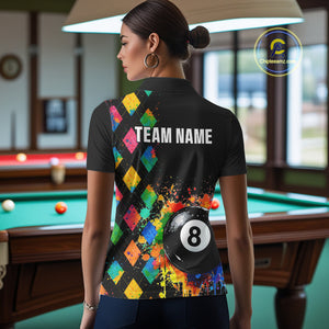 Funny 8 Ball Pool Paint Colorful Argyle Custom Billiard Shirt For Women, Best Pool Team Jersey TDM4961