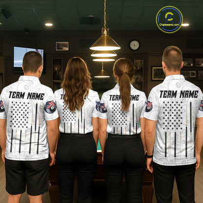 Custom White Grunge 8 Ball Pool American Flag Billiard Jersey For Women, Patriotic Pool Team Shirts TDM7794