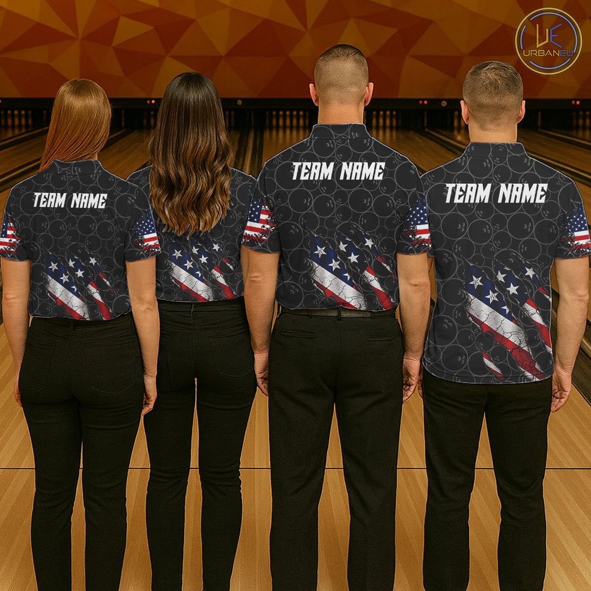 Custom Black Grunge American Flag Bowling Shirt For Men, Patriotic Bowling League Team Jersey TDM7795