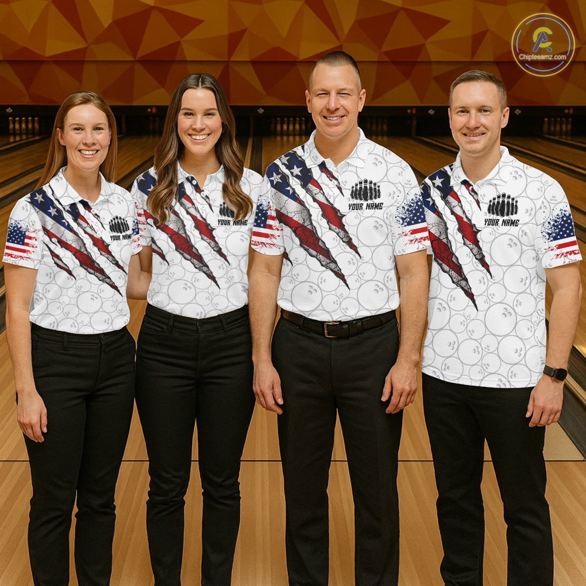 Custom White Grunge American Flag Bowling Shirt For Women, Patriotic Bowling League Team Jersey TDM7796