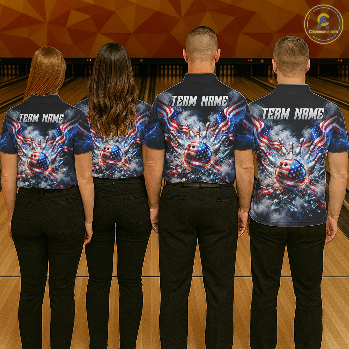 Custom Shattered Glass American Flag Smoke Bowling Shirts For Men, Patriotic Bowling Team Jersey TDM7800