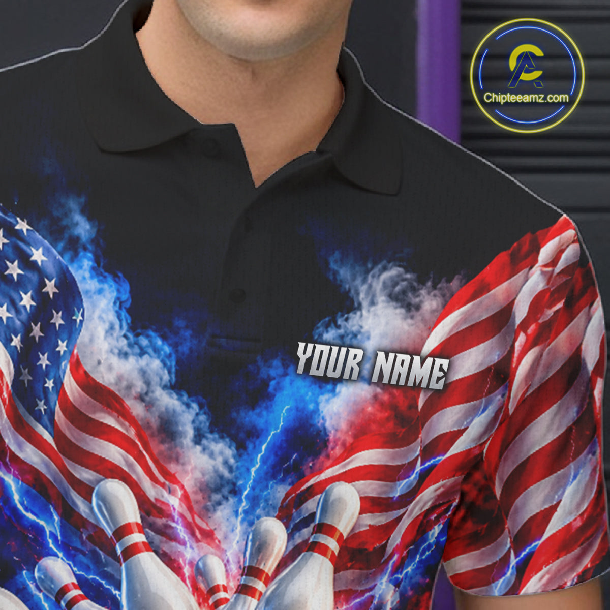 Custom Shattered Glass Smoke American Flag Bowling Jersey For Men, Patriotic Bowling Team Shirts TDM7801