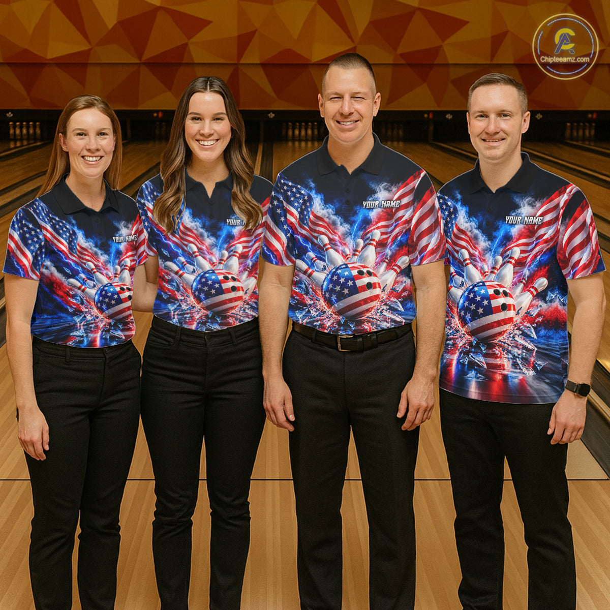 Custom Shattered Glass Smoke American Flag Bowling Jersey For Women, Patriotic Bowling Team Shirts TDM7801