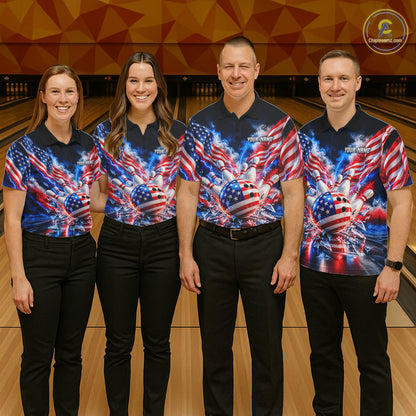 Custom Shattered Glass Smoke American Flag Bowling Jersey For Women, Patriotic Bowling Team Shirts TDM7801