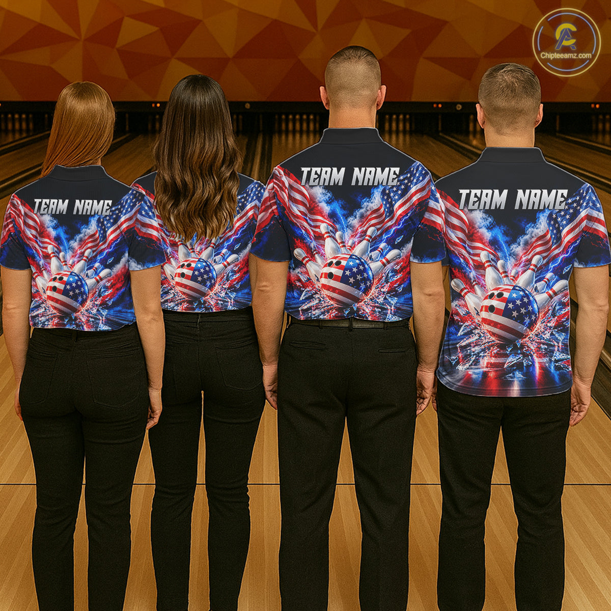 Custom Shattered Glass Smoke American Flag Bowling Jersey For Women, Patriotic Bowling Team Shirts TDM7801