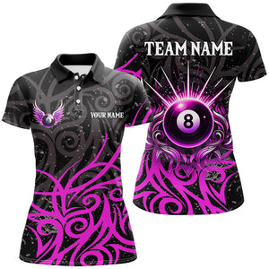 Purple 8 Ball Pool Wings Swirl Pattern Custom Billiard Shirts For Women Unique Billiard Jerseys TDM2942