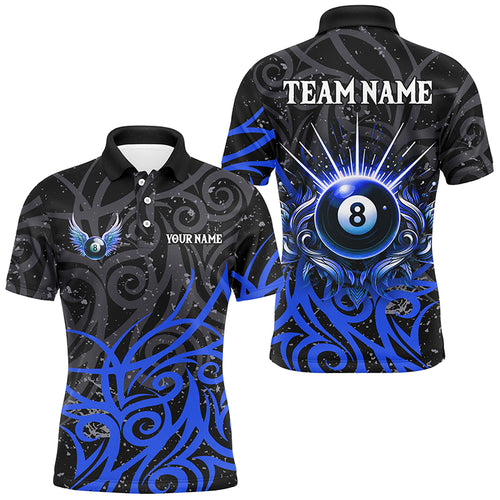 Blue 8 Ball Pool Wings Swirl Pattern Custom Billiard Shirts For Men Unique Billiard Jerseys TDM2943