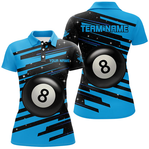 Blue 8 Ball Pool Billiard Jerseys Polo Shirts For Women Custom Team League Billiard Shirts TDM0697
