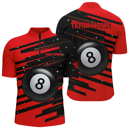 Red 8 Ball Pool Billiard Jerseys Men Quarter-Zip Shirts Custom League Billiard Shirts TDM0698