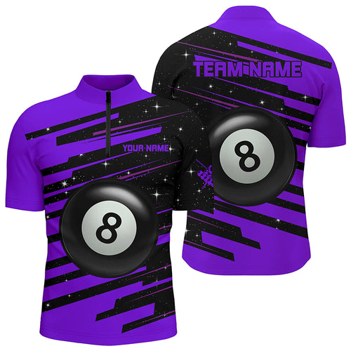 Purple 8 Ball Pool Billiard Jerseys Men Quarter-Zip Shirts Custom League Billiard Shirts TDM0699