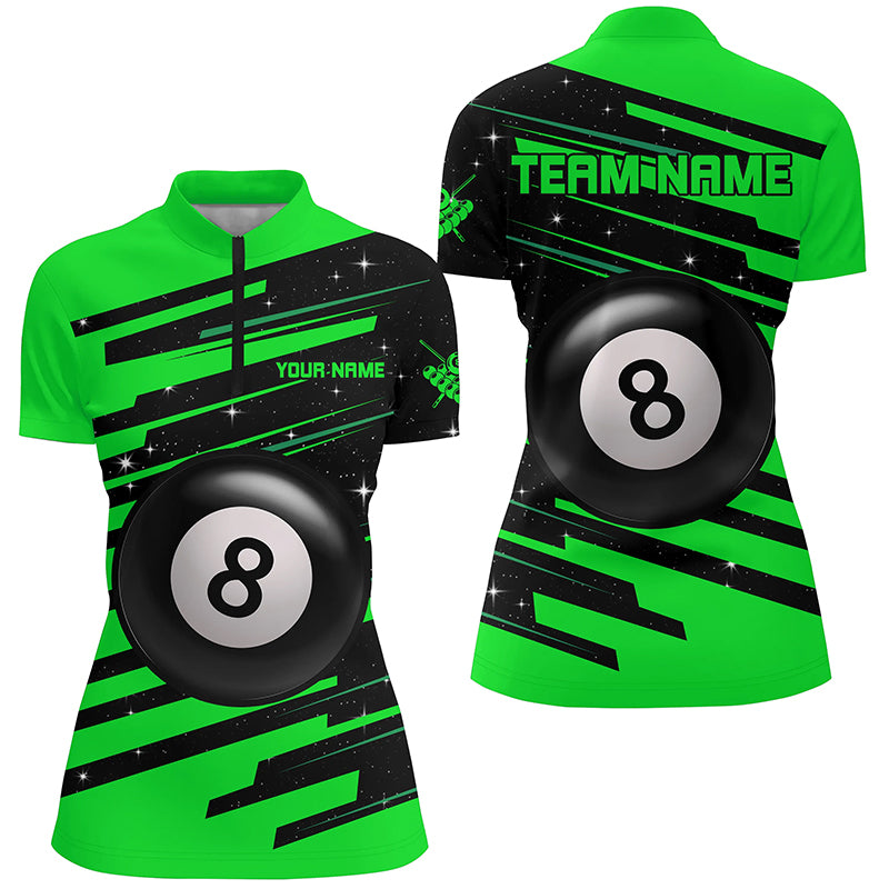 Green 8 Ball Pool Billiard Jerseys Women Quarter-Zip Shirts Custom League Billiard Shirts TDM0700