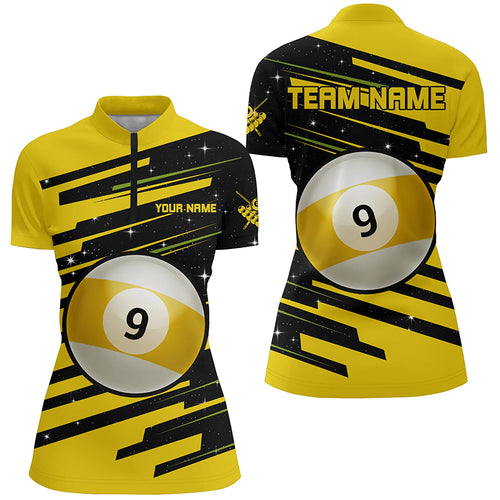 Personalized 9 Ball Pool Billiard Women Quarter-Zip Shirts Custom Team Name Billiard Jerseys TDM0701