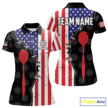 Load image into Gallery viewer, Retro American Flag Patriotic Darts Shirt For Women Custom Darts Team Jersey Polo &amp; Quarter Zip TDM5388