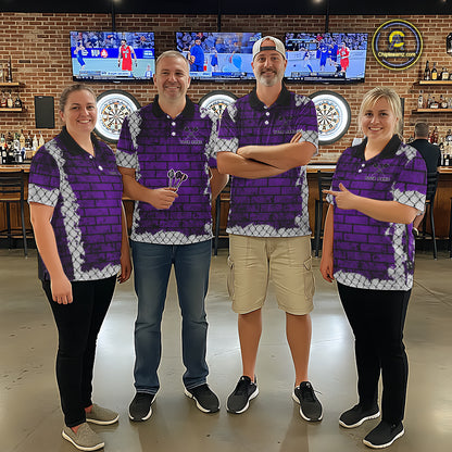 Purple Brick-Wall Fierce Bulldog Men Darts Polo Team Shirt Personalized Name For Players NYN2115