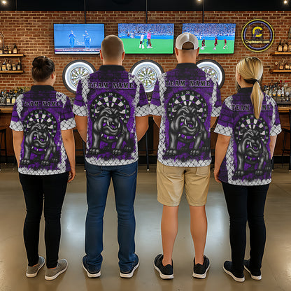 Purple Brick-Wall Fierce Bulldog Men Darts Polo Team Shirt Personalized Name For Players NYN2115
