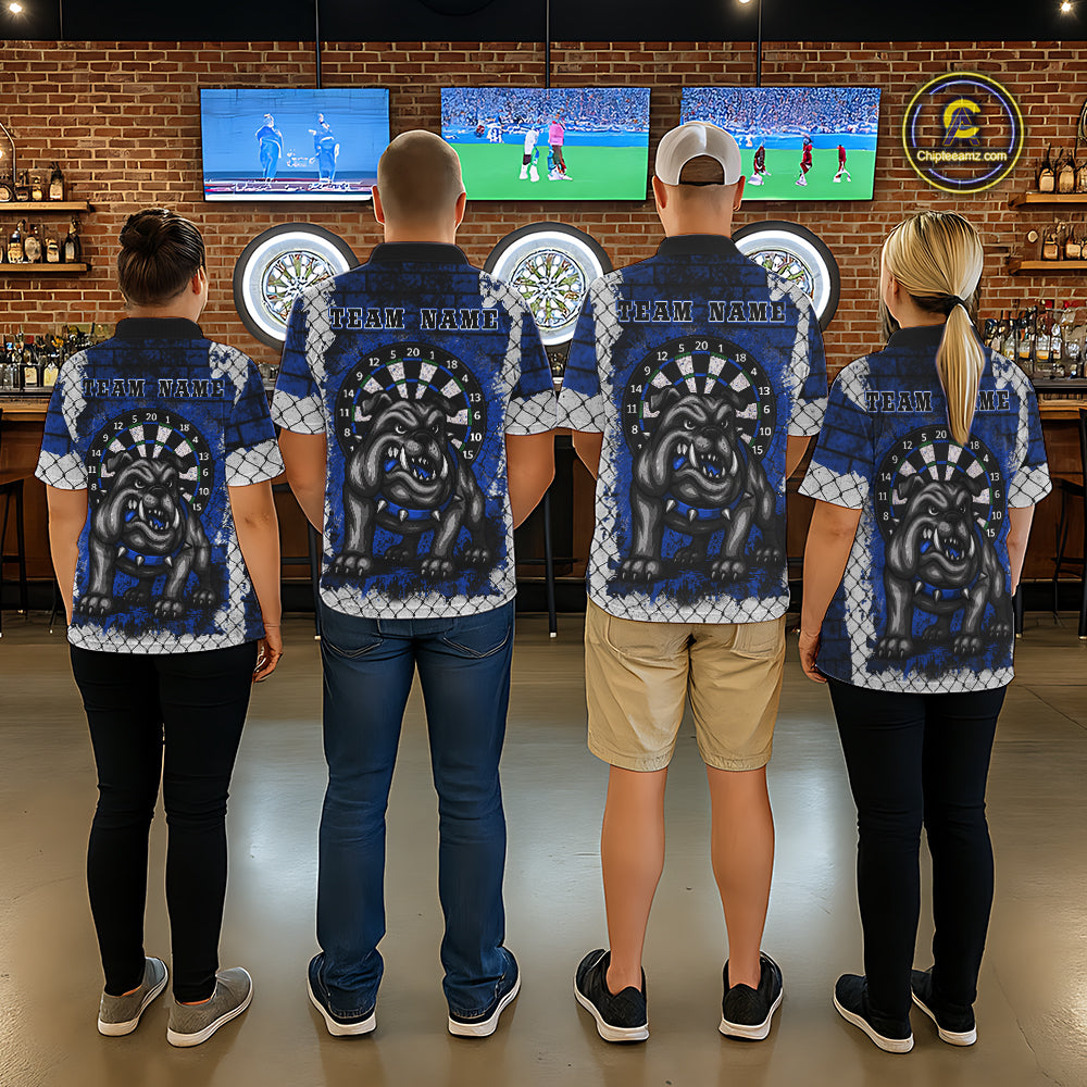 Blue Brick-Wall Fierce Bulldog Women Darts Polo Team Shirt Personalized Name For Players NYN2116
