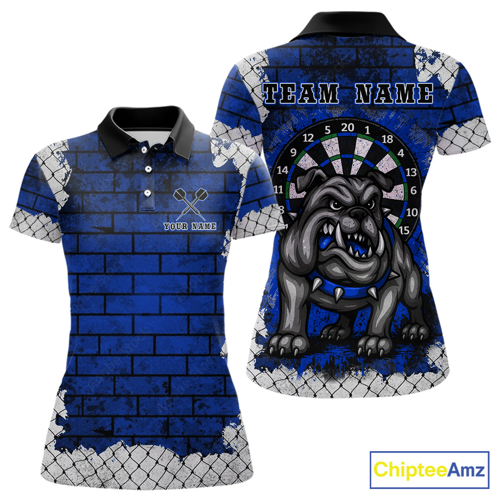Blue Brick-Wall Fierce Bulldog Women Darts Polo Team Shirt Personalized Name For Players NYN2116