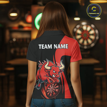 Black And Red Custom Bull Darts Shirt For Women, Personalized Darts Jersey Team Polo & 1/4 Zip TDM5389