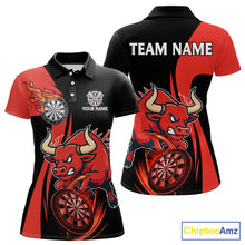 Load image into Gallery viewer, Black And Red Custom Bull Darts Shirt For Women, Personalized Darts Jersey Team Polo &amp; 1/4 Zip TDM5389