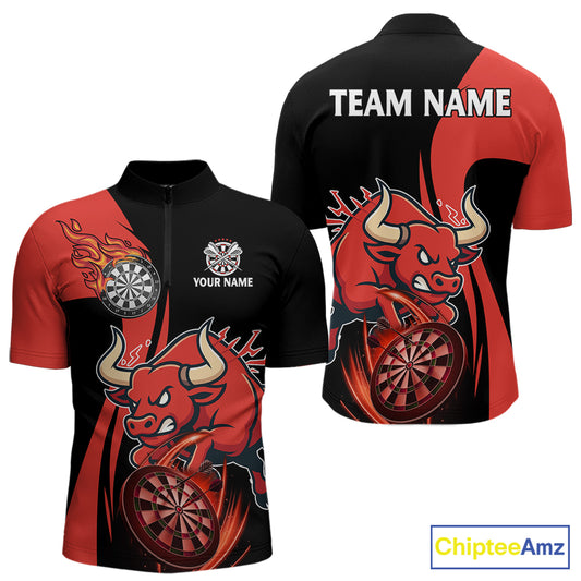 Black And Red Custom Bull Darts Shirt For Men, Personalized Darts Jersey Team Polo & 1/4 Zip TDM5389