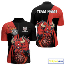 Load image into Gallery viewer, Black And Red Custom Bull Darts Shirt For Men, Personalized Darts Jersey Team Polo &amp; 1/4 Zip TDM5389