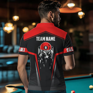 Black And Red 8 Ball Pool Billiard Jerseys For Men Custom Polo & Quarter Zip Billiard Team Shirts TDM3387