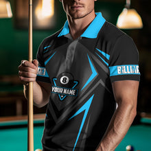 Load image into Gallery viewer, Black And Blue 8 Ball Pool Billiard Jerseys For Men Custom Polo &amp; Quarter Zip Billiard Team Shirts TDM3388