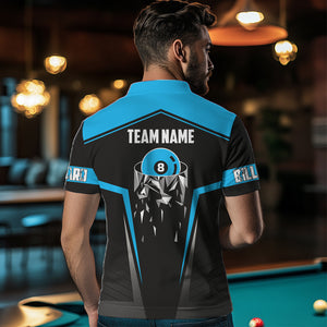 Black And Blue 8 Ball Pool Billiard Jerseys For Men Custom Polo & Quarter Zip Billiard Team Shirts TDM3388