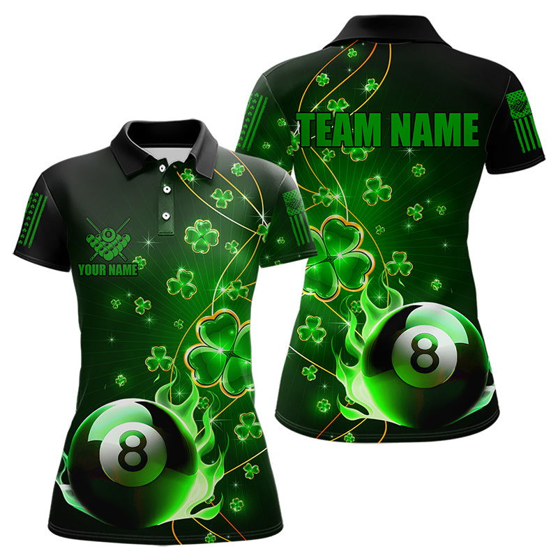 Green 8 Ball Pool Fire Luckiest Shamrock Women Billiard Shirt Custom St Patrick Day Billiard Jerseys TDM3389