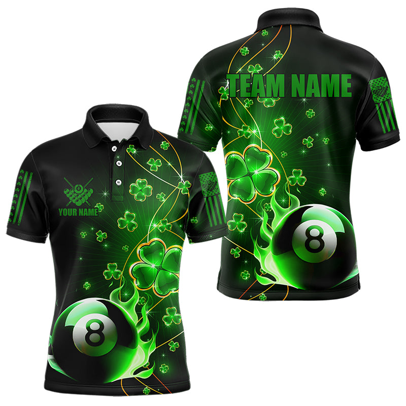 Green 8 Ball Pool Fire Luckiest Shamrock Men Billiard Shirt Custom St Patrick Day Billiard Jerseys TDM3389