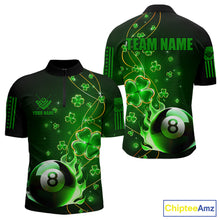 Load image into Gallery viewer, Green 8 Ball Fire Luckiest Shamrock Men Billiard Shirt Custom St Patrick Day Billiard Team Jerseys TDM3389