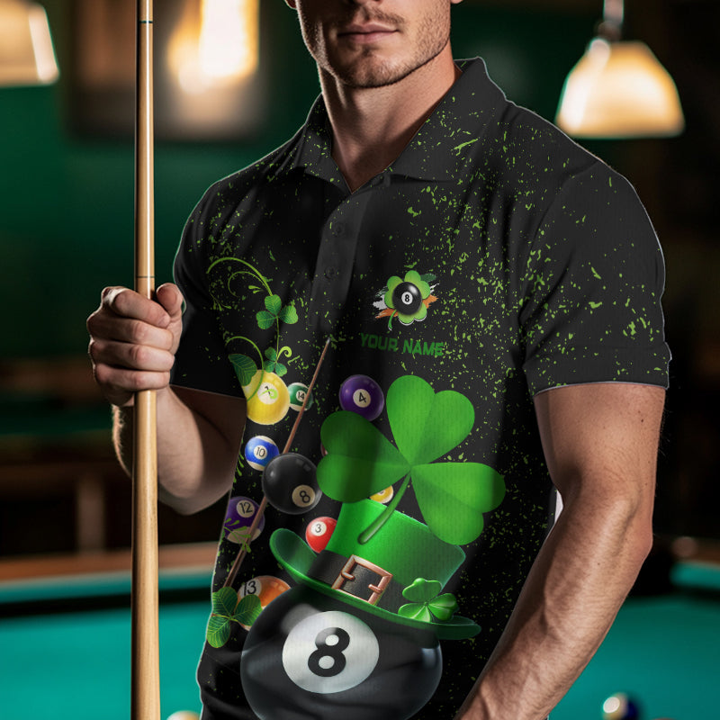Black Grunge Billiard Balls Luckiest Shamrock Men Pool Shirt Custom Patrick Day Billiard Team Jersey TDM3390