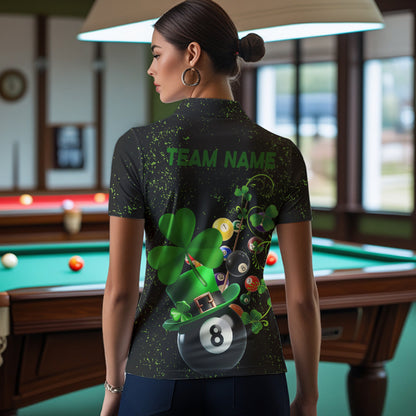 Black Grunge Billiard Balls Luckiest Shamrock Women Pool Shirts Custom St Patrick Day Billiard Jersey TDM3390