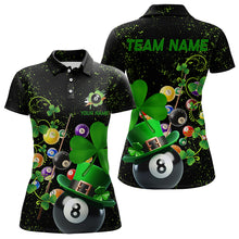 Load image into Gallery viewer, Black Grunge Billiard Balls Luckiest Shamrock Women Pool Shirts Custom St Patrick Day Billiard Jersey TDM3390