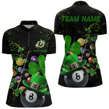 Load image into Gallery viewer, Black Grunge Billiard Balls Luckiest Shamrock Women Pool Shirts Custom St Patrick Day Billiard Jersey TDM3390