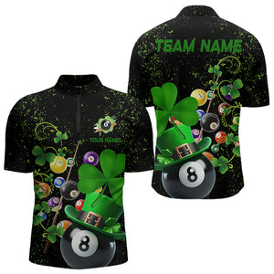 Black Grunge Billiard Balls Luckiest Shamrock Men Pool Shirts Custom St Patrick Day Billiard Jersey TDM3390