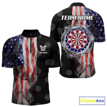 Load image into Gallery viewer, Personalized American Flag Smoke Darts Shirt For Men, Patriotic Darts Jersey Team Polo &amp; 1/4 Zip TDM5680