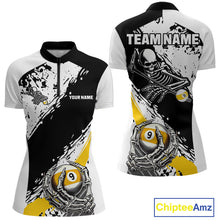 Load image into Gallery viewer, 9 Ball Skeleton Custom Billiard Polo &amp; 1/4 Zip Shirts For Women, Funny 9 Ball Pool Billiard Jerseys TDM5675