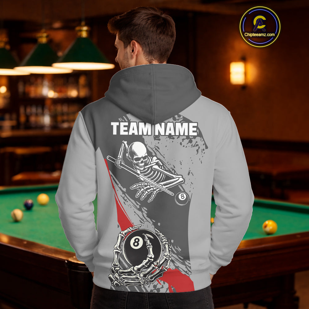 8 Ball Skeleton Billiard Hoodie For Men And Women Custom 8 Ball Hoodie Pool Team Jersey |Red TDM5676
