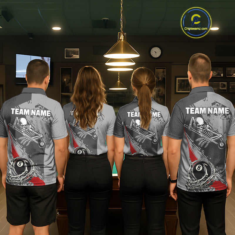 8 Ball Skeleton Custom Billiard Polo & 1/4 Zip For Women, Funny 8 Ball Pool Billiard Team Jersey|Red TDM5676