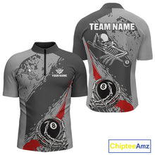Load image into Gallery viewer, 8 Ball Skeleton Custom Billiard Polo &amp; 1/4 Zip For Men, Funny 8 Ball Pool Billiard Team Jersey|Red TDM5676