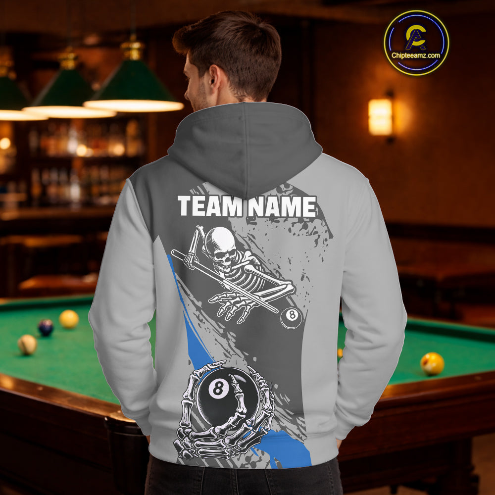 8 Ball Skeleton Billiard Hoodie For Men And Women Custom 8 Ball Hoodie Pool Team Jersey |Blue TDM5677