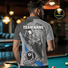 Load image into Gallery viewer, 8 Ball Skeleton Custom Billiard Polo &amp; 1/4 Zip For Men, Funny 8 Ball Pool Billiard Jersey|Blue TDM5677
