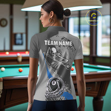 Load image into Gallery viewer, 8 Ball Skeleton Custom Billiard Polo &amp; 1/4 Zip For Women, Funny 8 Ball Pool Billiard Jersey|Blue TDM5677